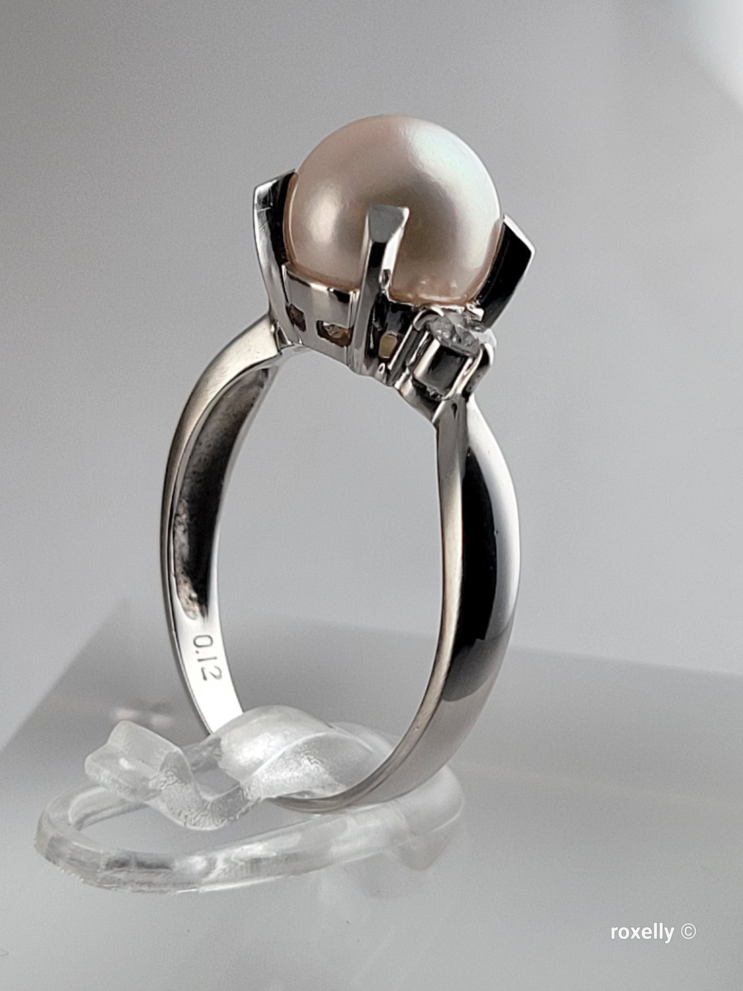 ❤️900 rhodium freshwater Pearl Ring with 0.12 ct Genuine Diamonds - Size 6.5!