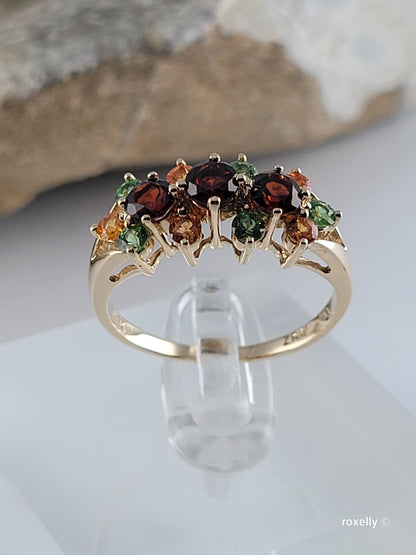 ❤️14k Size 7.75 Lovely Solid Yellow Gold Multi-Gemstone Cocktail Ring!