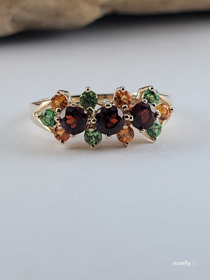 ❤️14k Size 7.75 Lovely Solid Yellow Gold Multi-Gemstone Cocktail Ring!