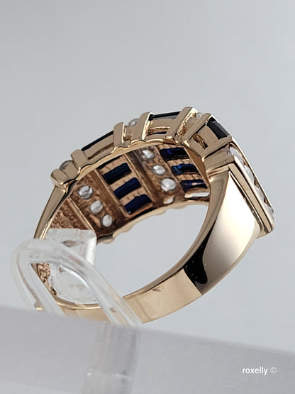 ❤️14k Size 5.5 Amazing Solid Yellow Gold Sapphire and White Topaz Ring!