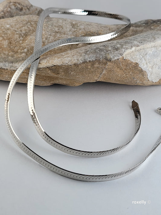 925 Sterling Silver Herringbone Necklace Made in Italy