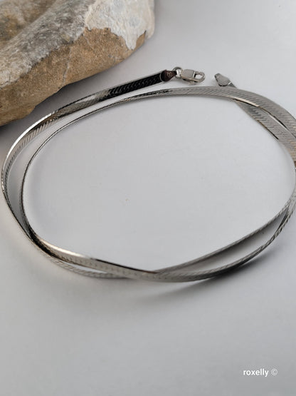 925 Sterling Silver Herringbone Necklace Made in Italy
