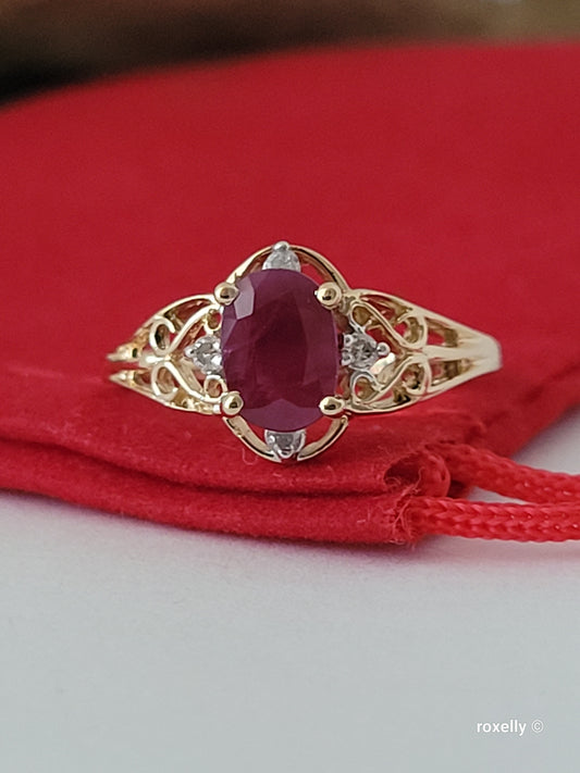14k Yellow Gold Ruby Diamonds Ring Size 6 Solid Gold!