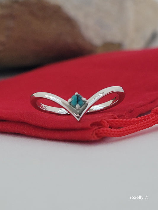 ❤️14k White Gold Turquoise Chevron Ring Size 7 Solid Gold