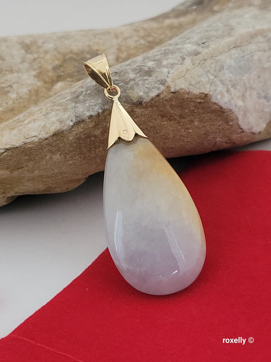 14k Yellow Gold Natural Jade Vintage Pendant Solid Gold