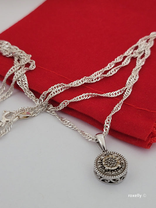 925 Sterling Silver Diamonds Pendant and Necklace Made in Italy