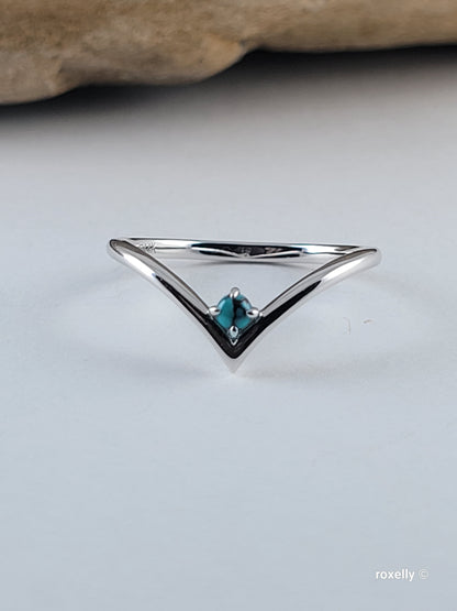 ❤️14k White Gold Turquoise Chevron Ring Size 7 Solid Gold