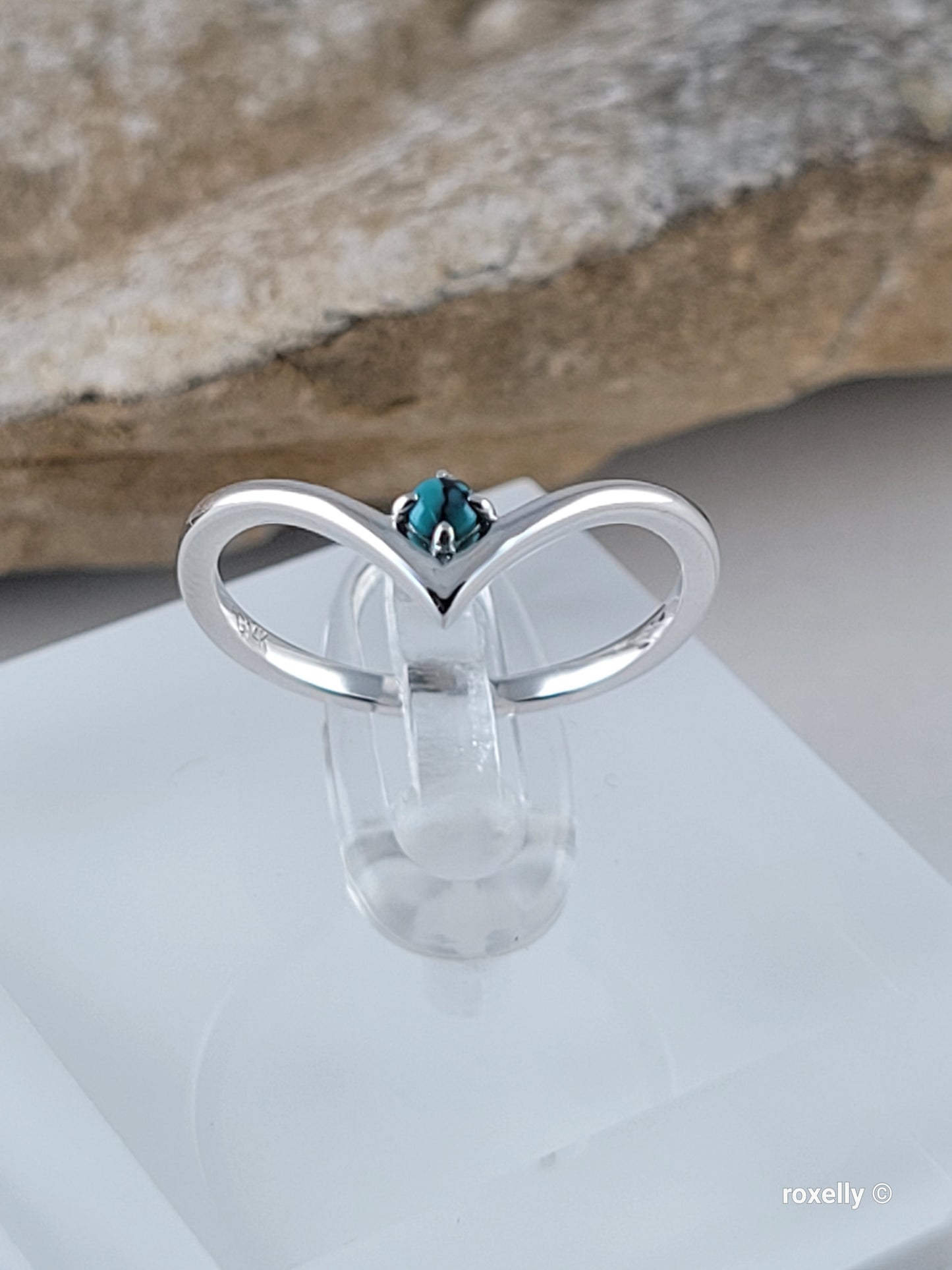 ❤️14k White Gold Turquoise Chevron Ring Size 7 Solid Gold