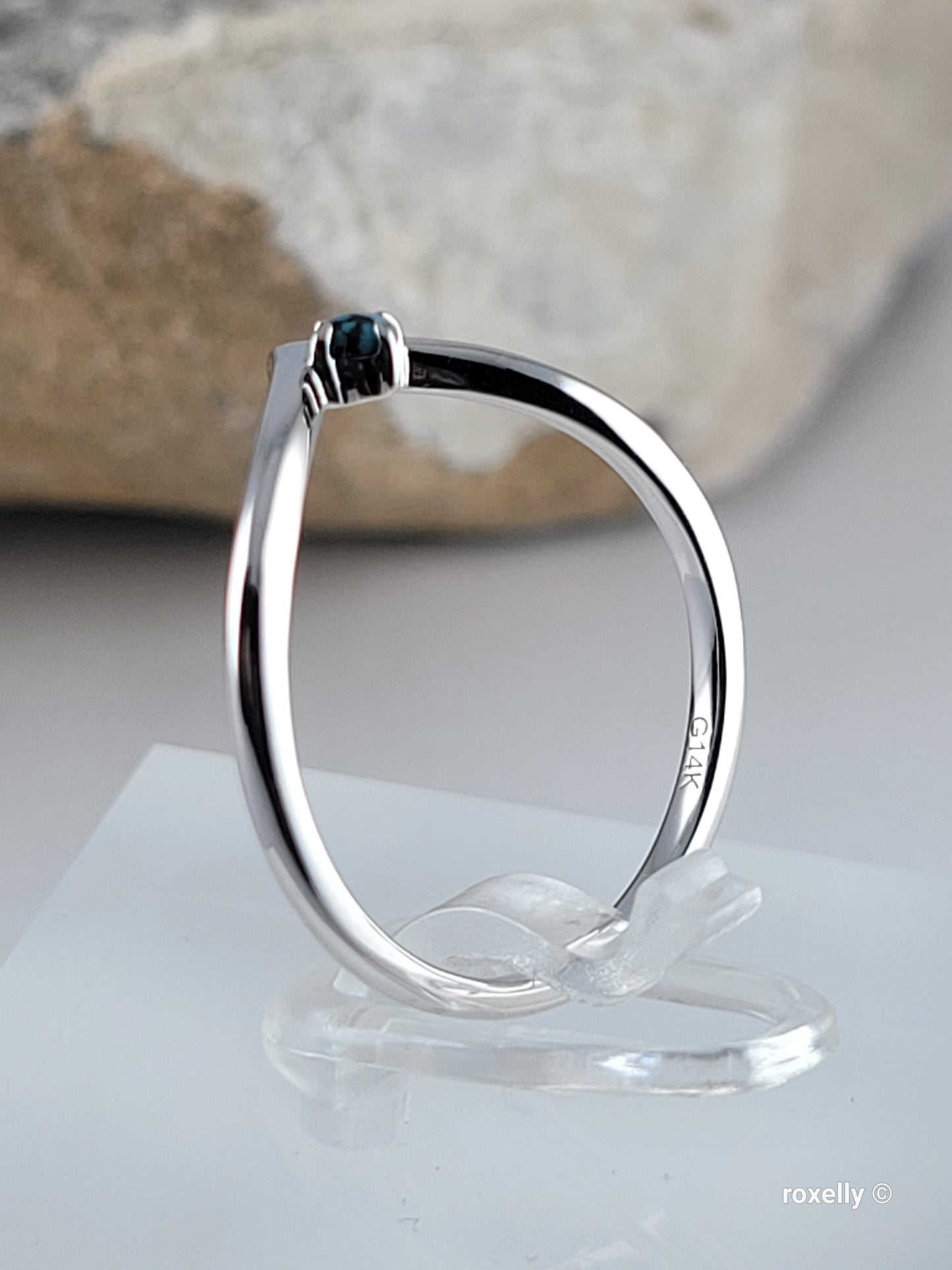 ❤️14k White Gold Turquoise Chevron Ring Size 7 Solid Gold