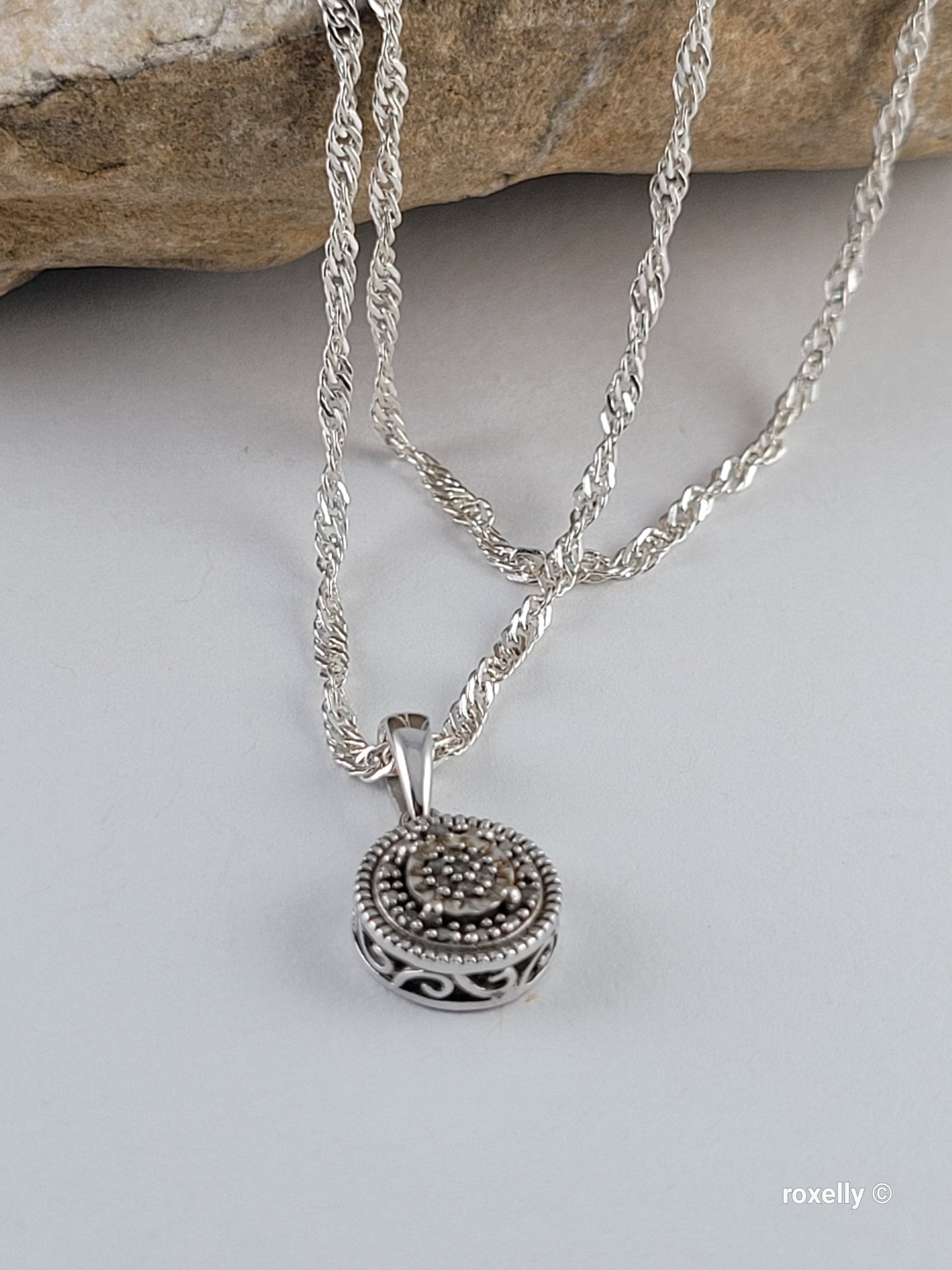 925 Sterling Silver Diamonds Pendant and Necklace Made in Italy