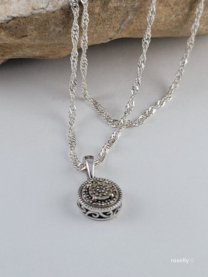 925 Sterling Silver Diamonds Pendant and Necklace Made in Italy