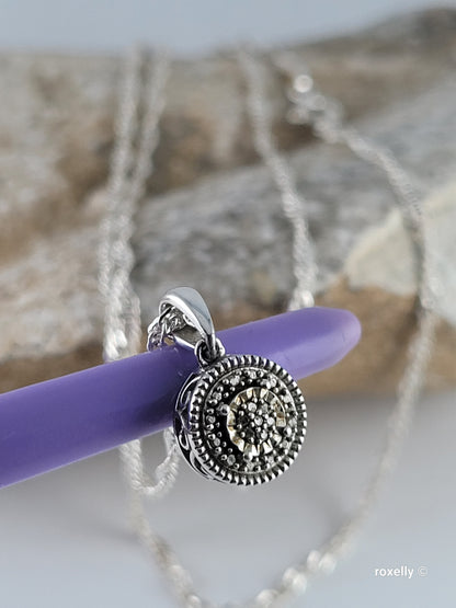 925 Sterling Silver Diamonds Pendant and Necklace Made in Italy