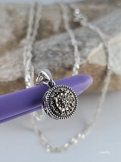 925 Sterling Silver Diamonds Pendant and Necklace Made in Italy