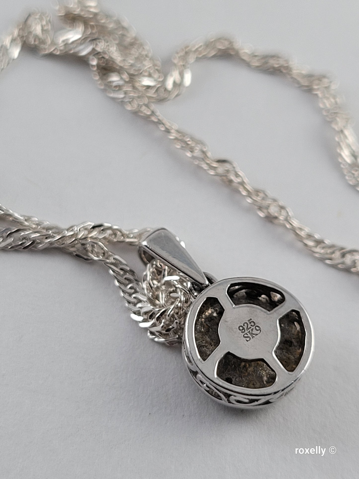925 Sterling Silver Diamonds Pendant and Necklace Made in Italy