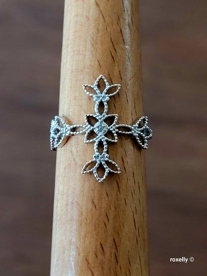 ❤️925 Cross-Shaped Diamond Ring Size 10 Sterling Silver