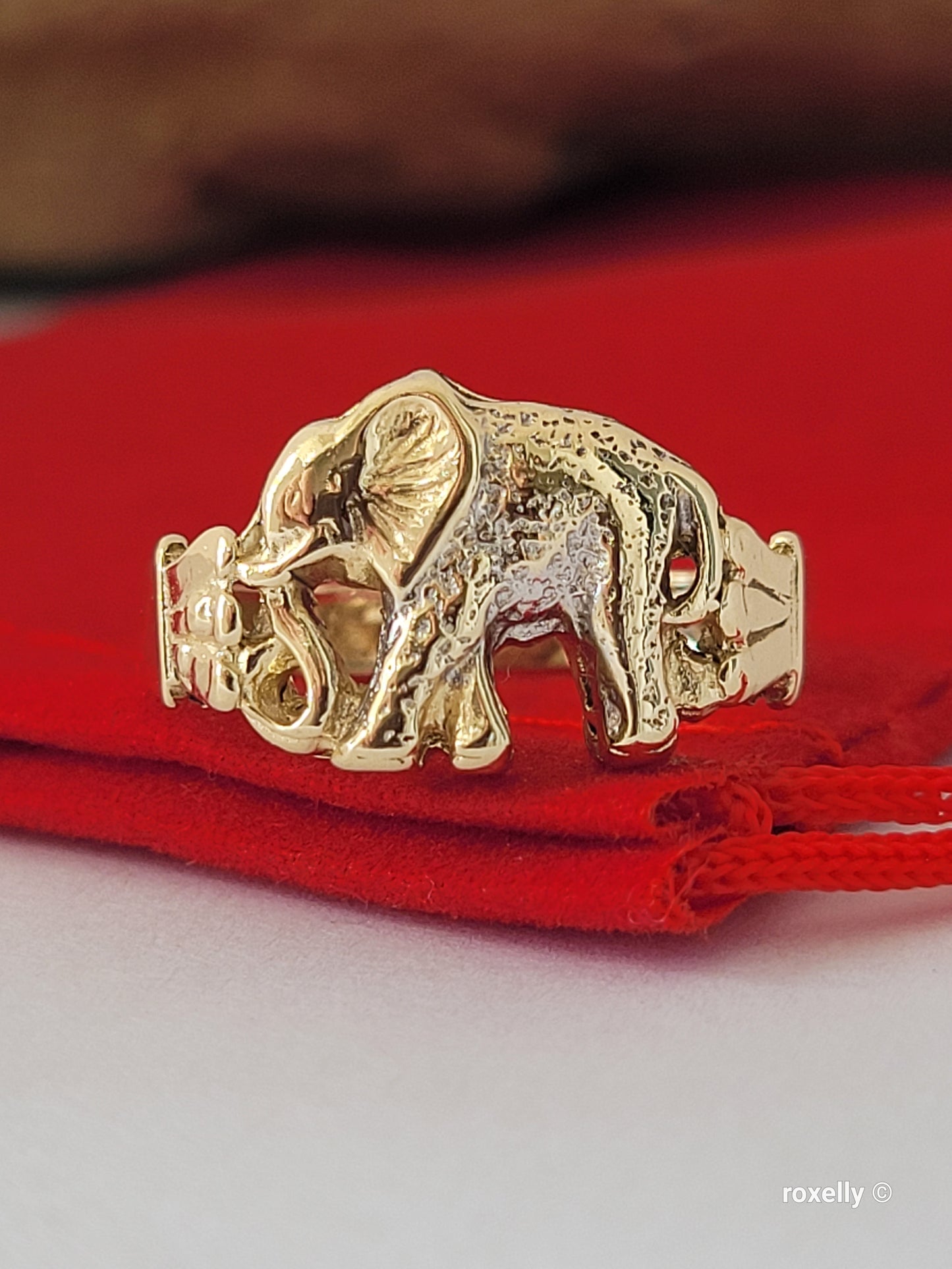 14k Two-Tones Gold Elephant-Shaped Vintage Ring Size 6.75 Solid Gold