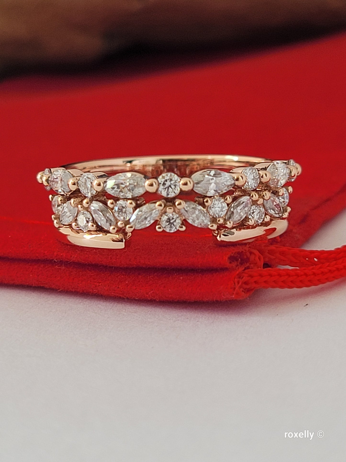 14K Rose Gold  Diamonds Tiara Ring Size 7.5 Solid Gold