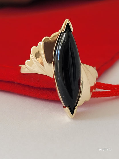 10K Yellow Gold Onyx Gemstone Bypass Ring Size 6.25 Solid Gold