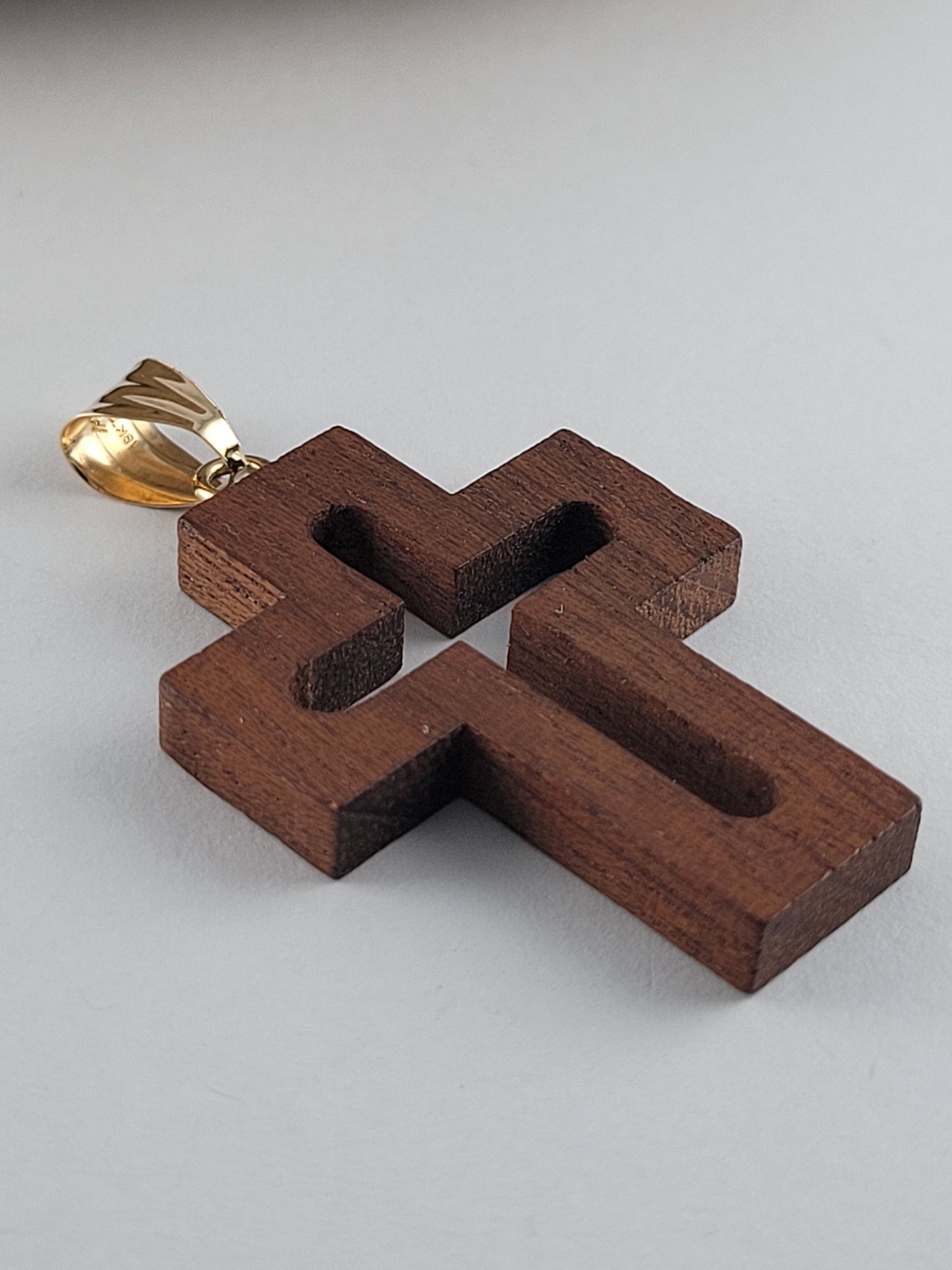 18K Yellow Gold Bail & Roman Wood Cross – Made in Italy