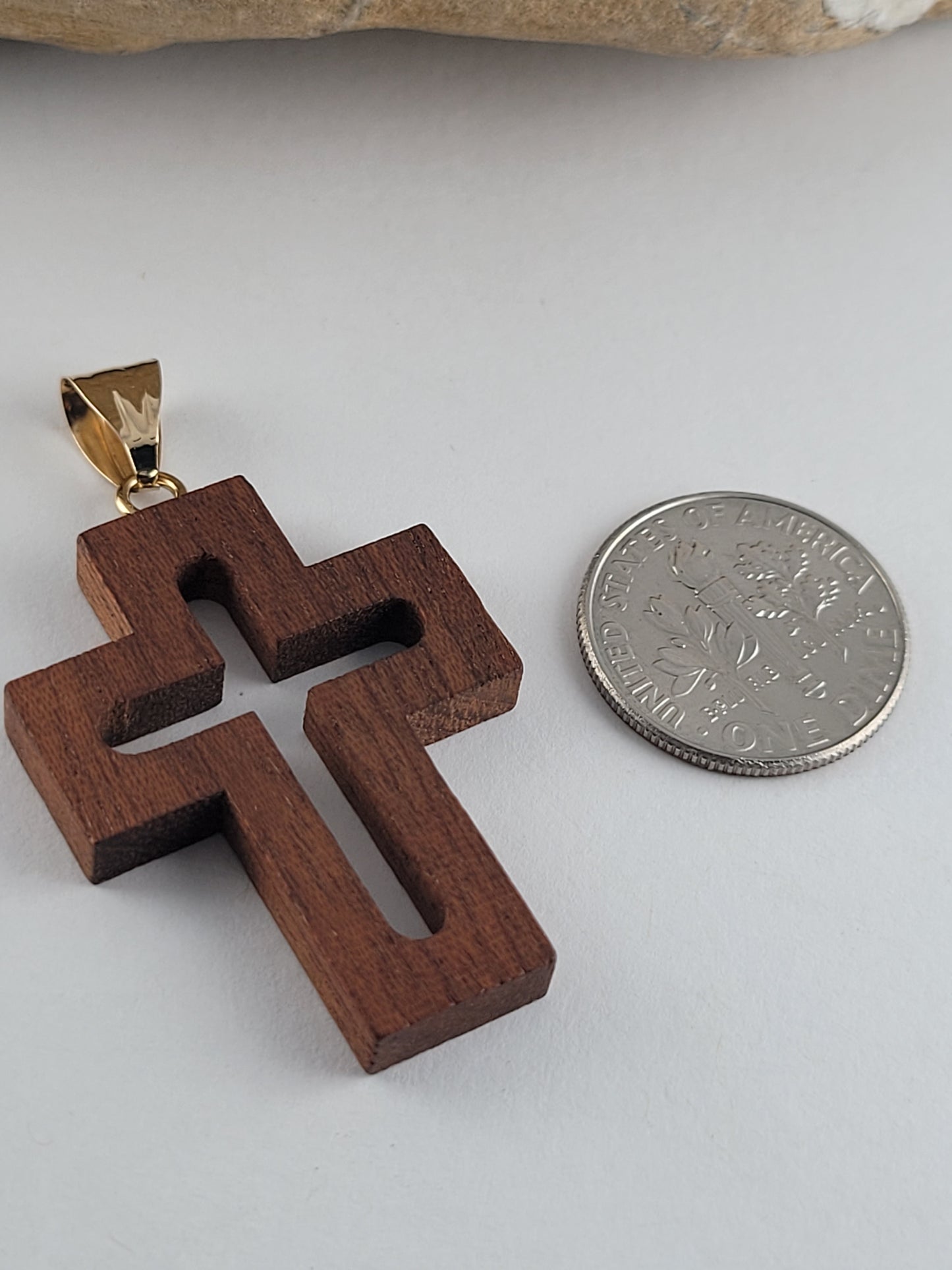 18K Yellow Gold Bail & Roman Wood Cross – Made in Italy