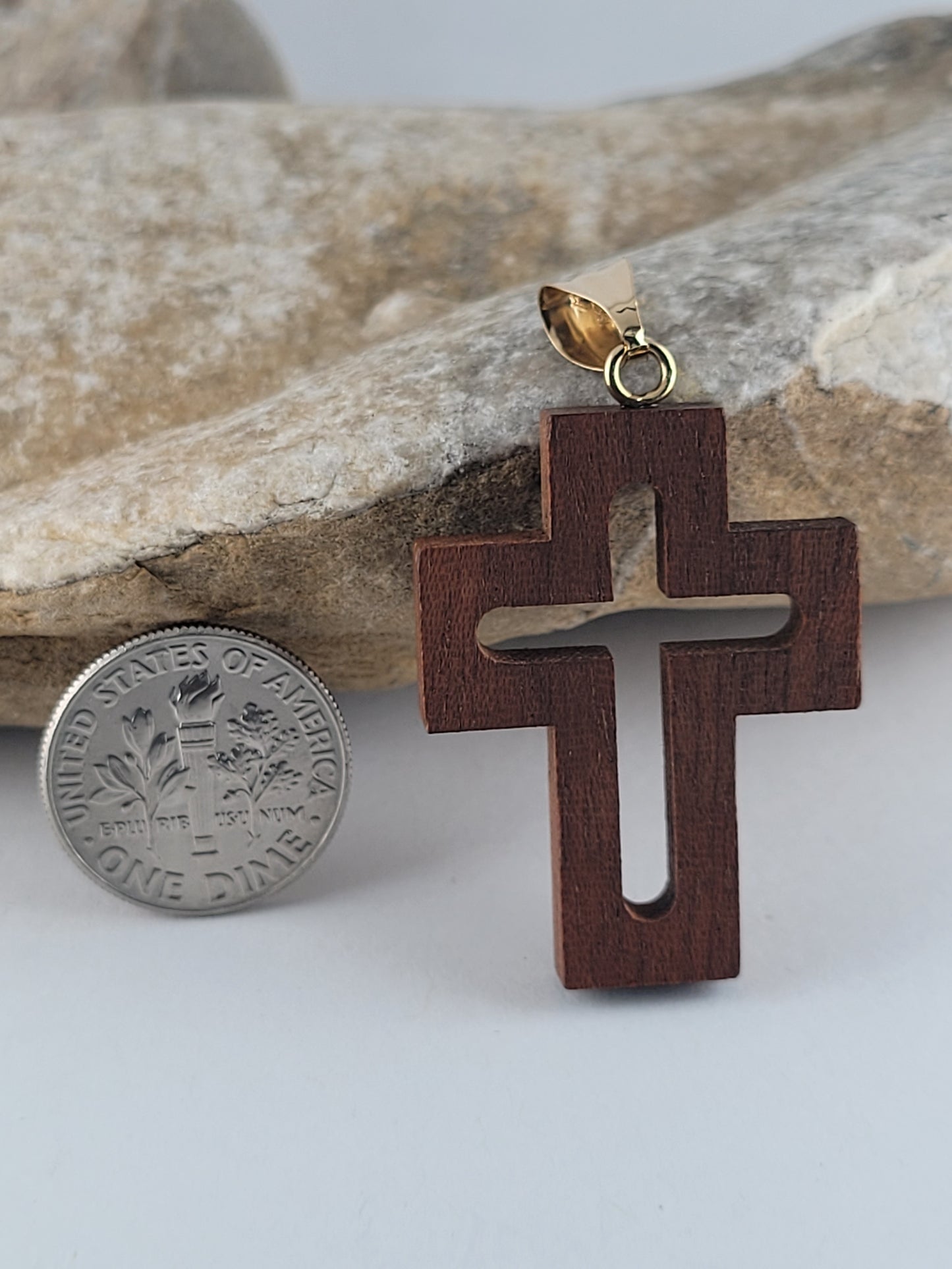 18K Yellow Gold Bail & Roman Wood Cross – Made in Italy
