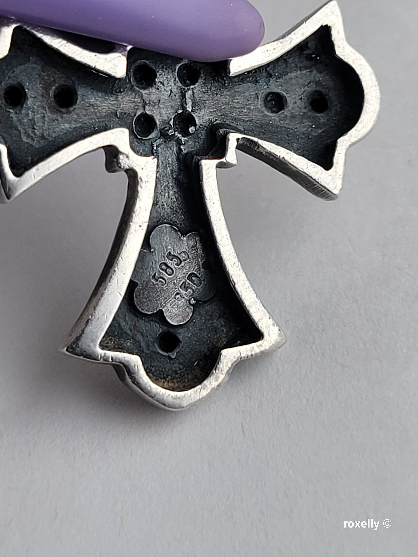 950 Oxidized Silver and 14k Solid Gold Cross-Shaped Vintage Pendant