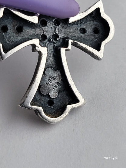 950 Oxidized Silver and 14k Solid Gold Cross-Shaped Vintage Pendant