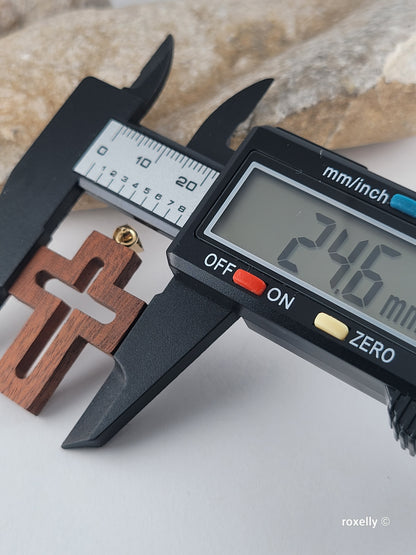 18K Yellow Gold Bail & Roman Wood Cross – Made in Italy