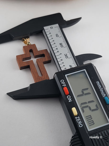 18K Yellow Gold Bail & Roman Wood Cross – Made in Italy