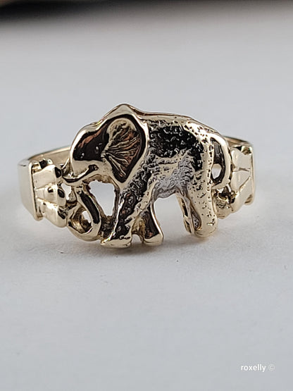 14k Two-Tones Gold Elephant-Shaped Vintage Ring Size 6.75 Solid Gold