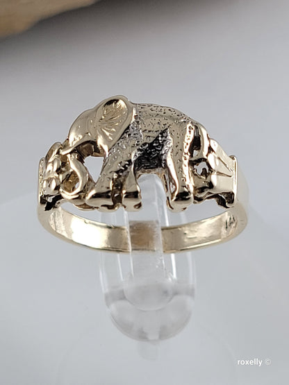 14k Two-Tones Gold Elephant-Shaped Vintage Ring Size 6.75 Solid Gold