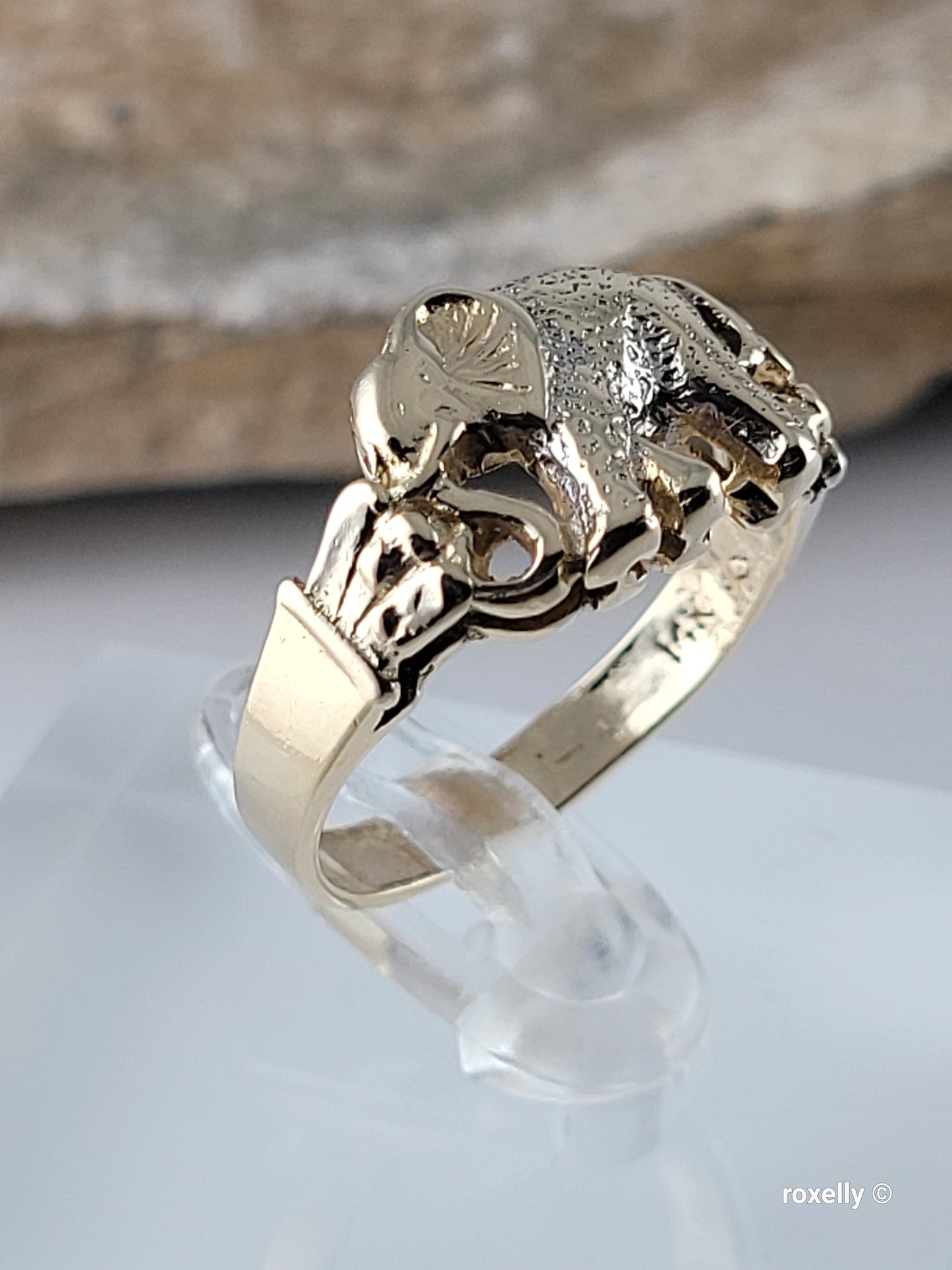 14k Two-Tones Gold Elephant-Shaped Vintage Ring Size 6.75 Solid Gold