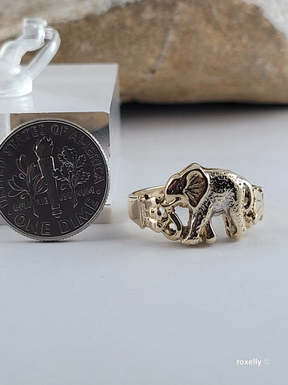 14k Two-Tones Gold Elephant-Shaped Vintage Ring Size 6.75 Solid Gold