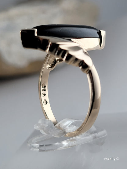 10K Yellow Gold Onyx Gemstone Bypass Ring Size 6.25 Solid Gold