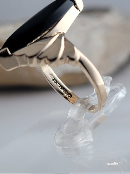10K Yellow Gold Onyx Gemstone Bypass Ring Size 6.25 Solid Gold