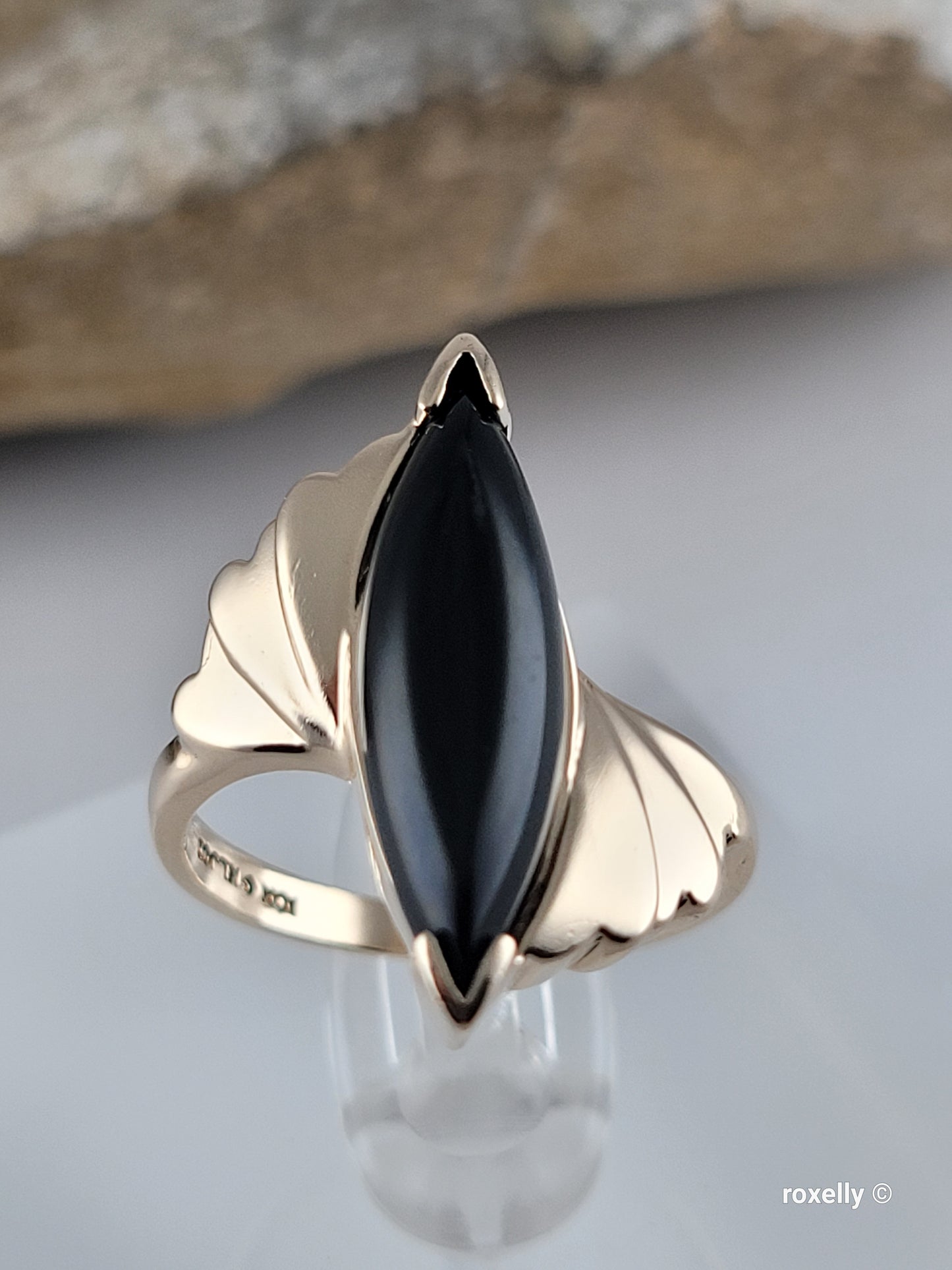 10K Yellow Gold Onyx Gemstone Bypass Ring Size 6.25 Solid Gold