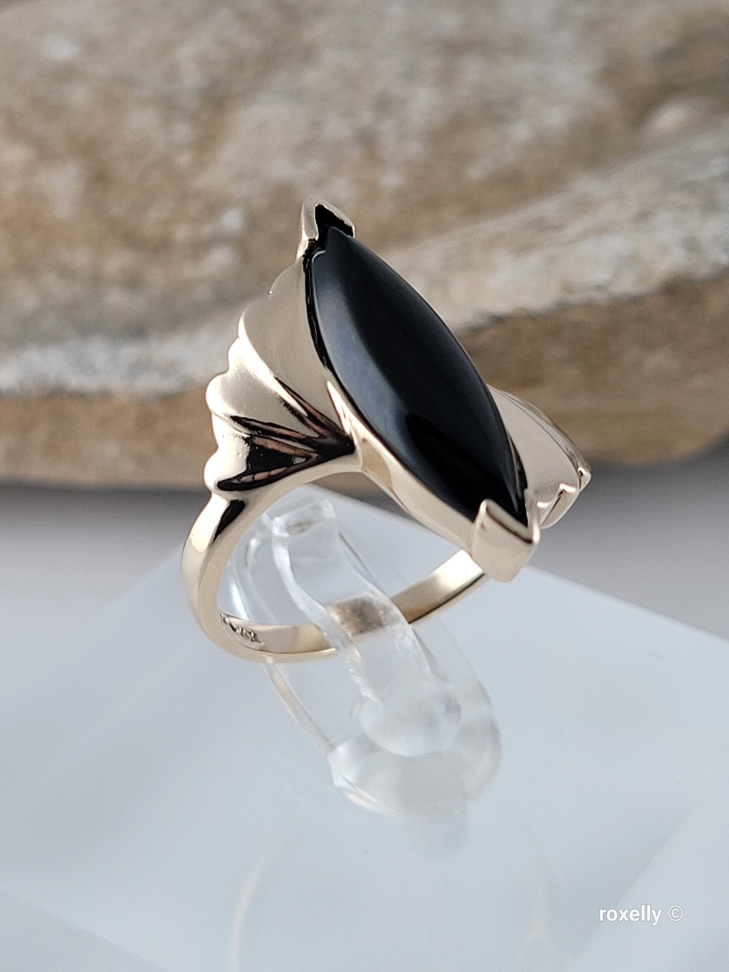 10K Yellow Gold Onyx Gemstone Bypass Ring Size 6.25 Solid Gold