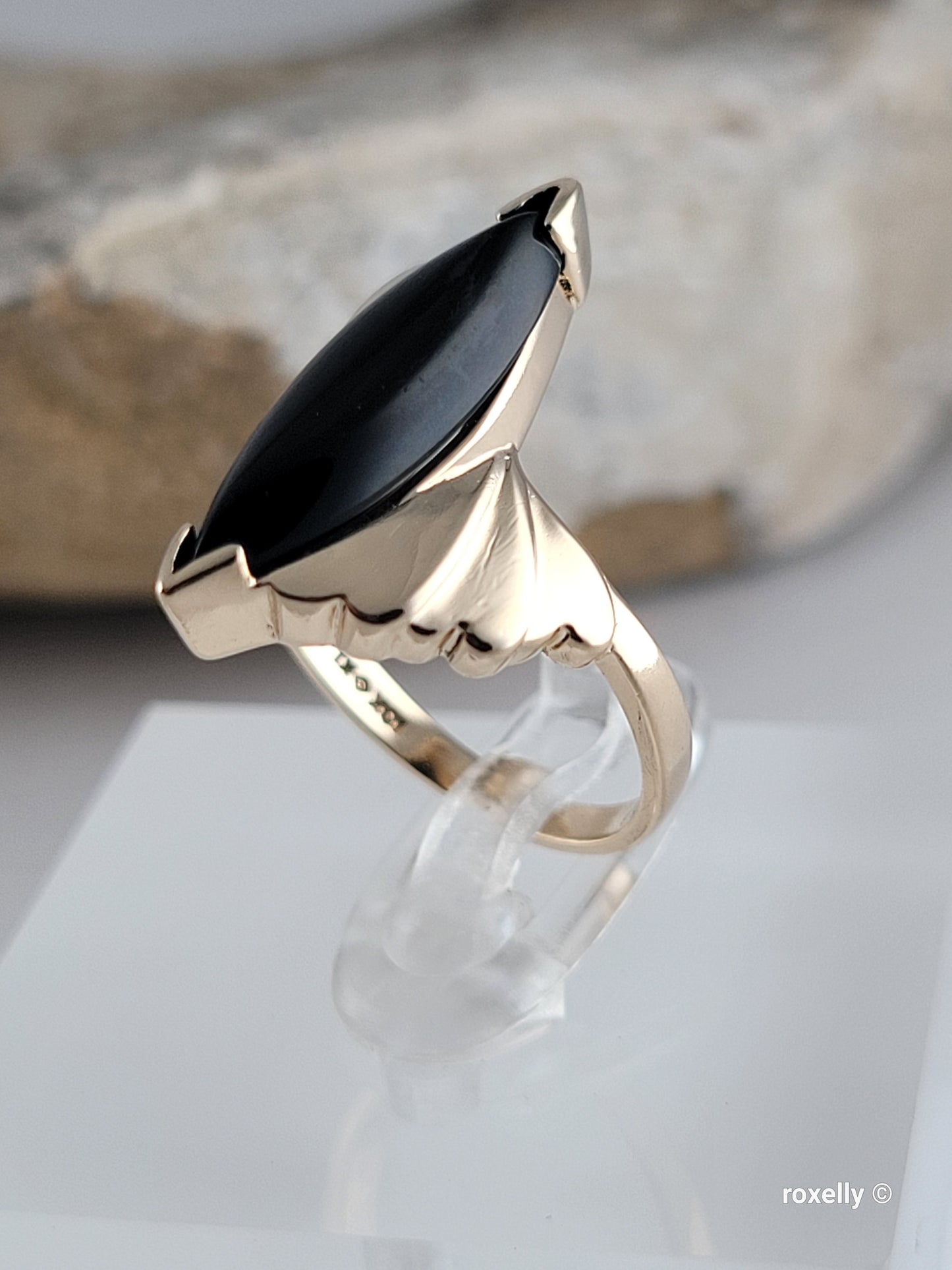 10K Yellow Gold Onyx Gemstone Bypass Ring Size 6.25 Solid Gold