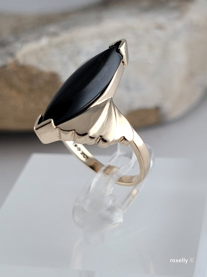 10K Yellow Gold Onyx Gemstone Bypass Ring Size 6.25 Solid Gold