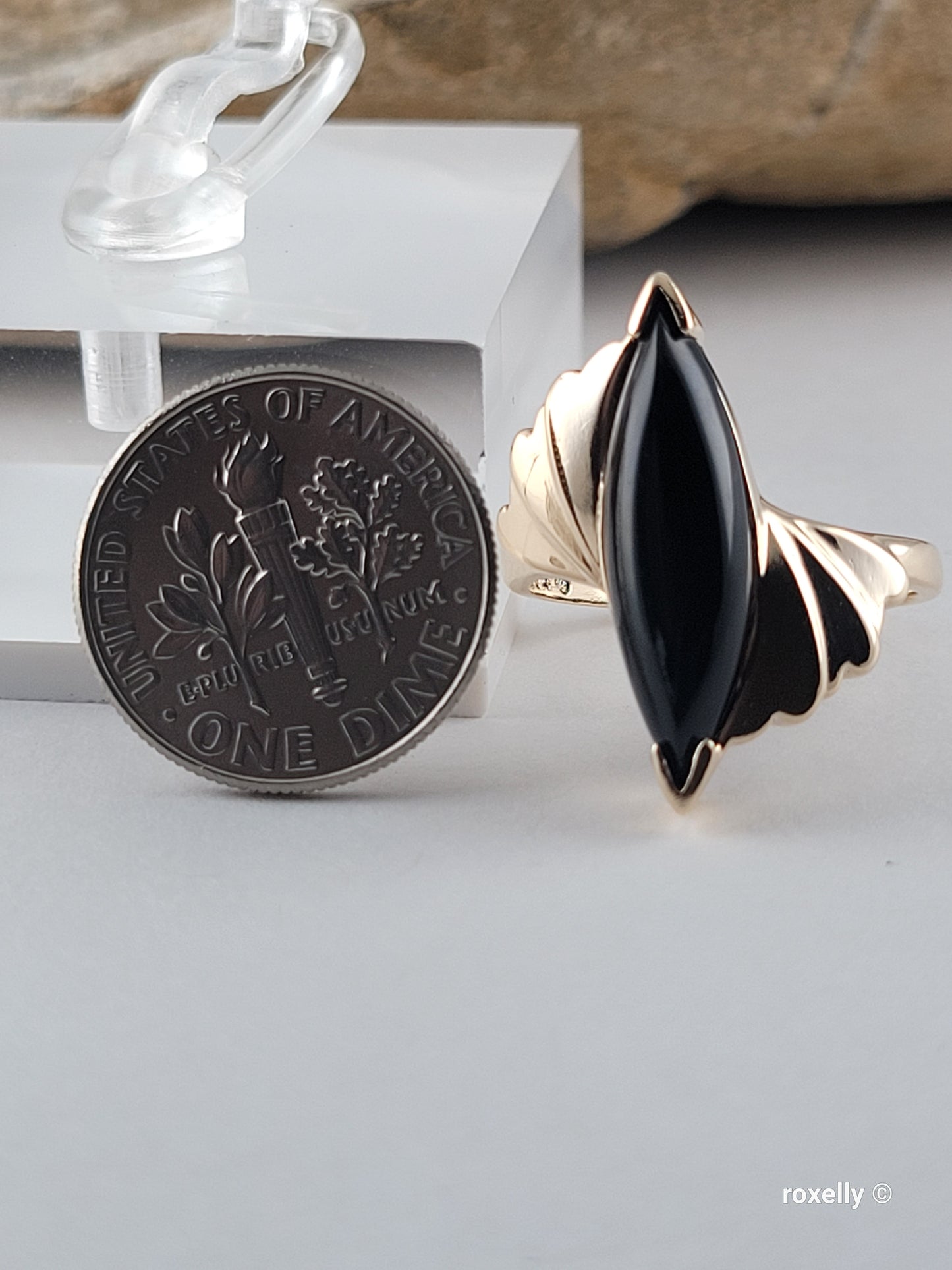 10K Yellow Gold Onyx Gemstone Bypass Ring Size 6.25 Solid Gold