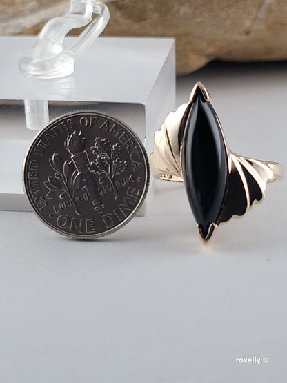 10K Yellow Gold Onyx Gemstone Bypass Ring Size 6.25 Solid Gold