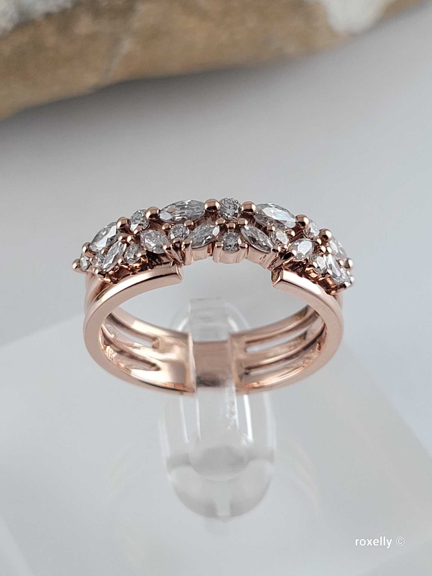 14K Rose Gold  Diamonds Tiara Ring Size 7.5 Solid Gold
