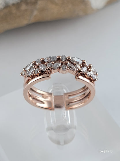 14K Rose Gold  Diamonds Tiara Ring Size 7.5 Solid Gold