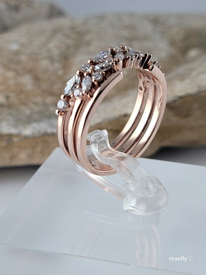 14K Rose Gold  Diamonds Tiara Ring Size 7.5 Solid Gold