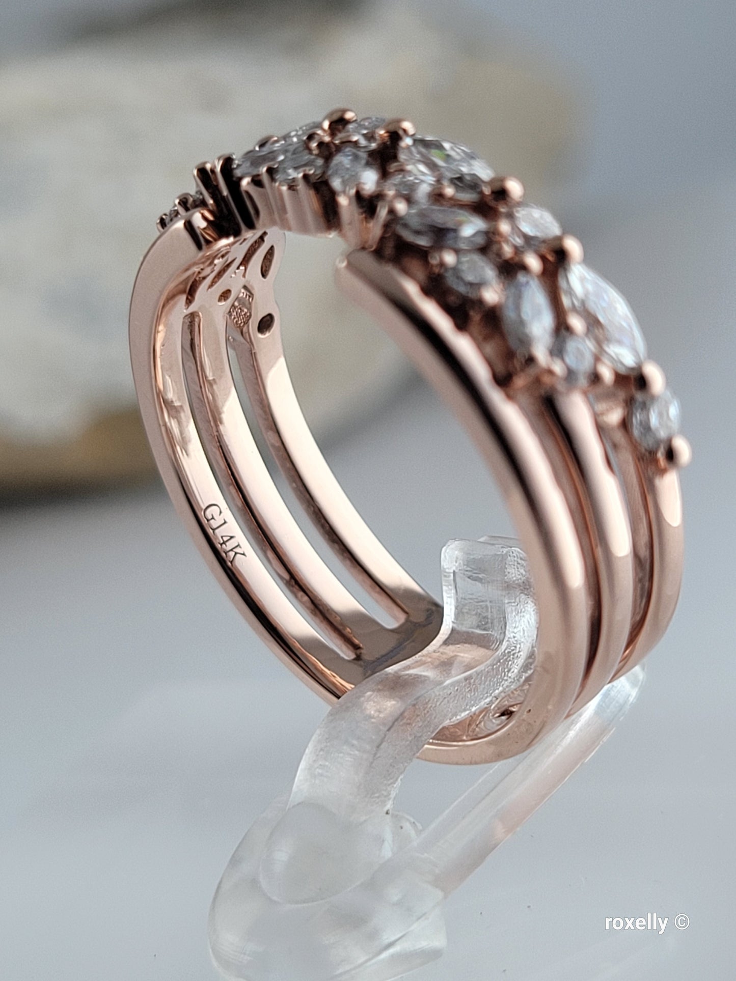 14K Rose Gold  Diamonds Tiara Ring Size 7.5 Solid Gold