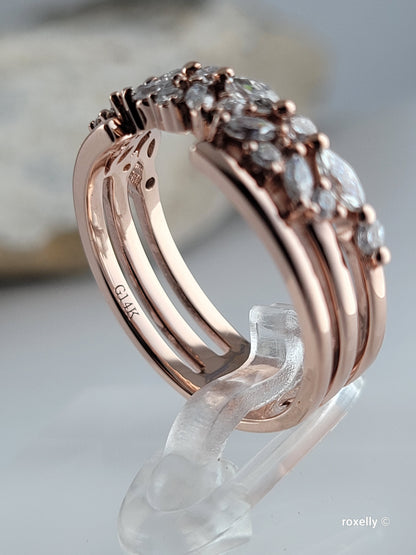 14K Rose Gold  Diamonds Tiara Ring Size 7.5 Solid Gold