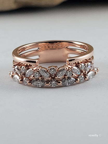 14K Rose Gold  Diamonds Tiara Ring Size 7.5 Solid Gold