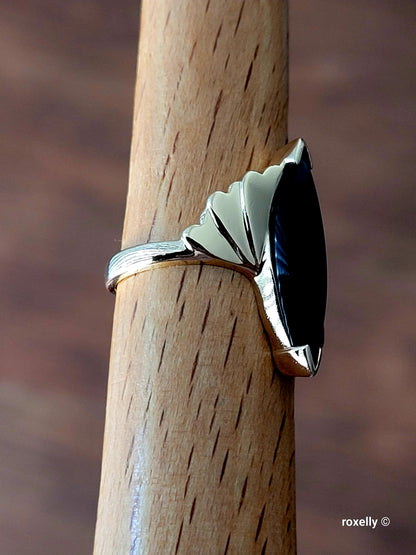 10K Yellow Gold Onyx Gemstone Bypass Ring Size 6.25 Solid Gold