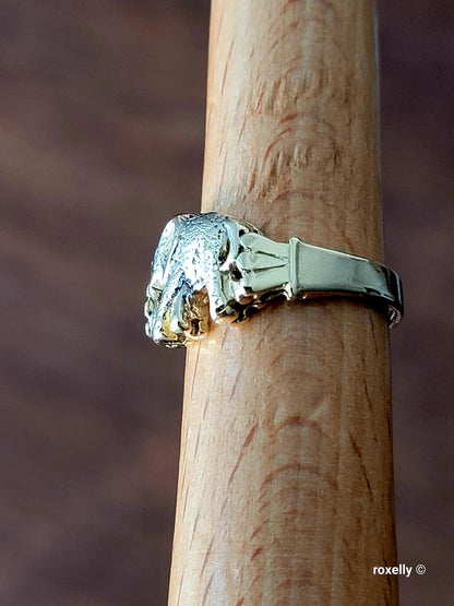 14k Two-Tones Gold Elephant-Shaped Vintage Ring Size 6.75 Solid Gold