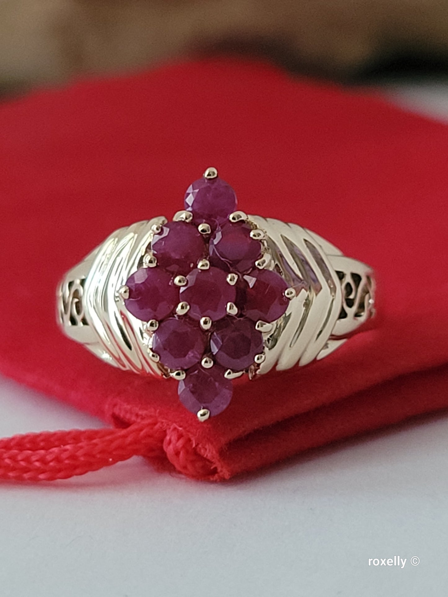 10K Yellow Gold Rubies Cocktail Ring Size 6.75 Solid Gold